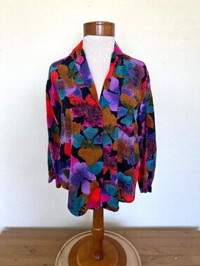 90's Funky Bright Floral Shirt - Size Small - Traditional Value